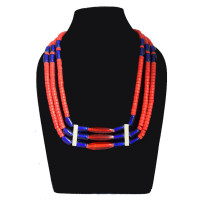 Red and blue Ao naga beads necklace - Ethnic Inspiration